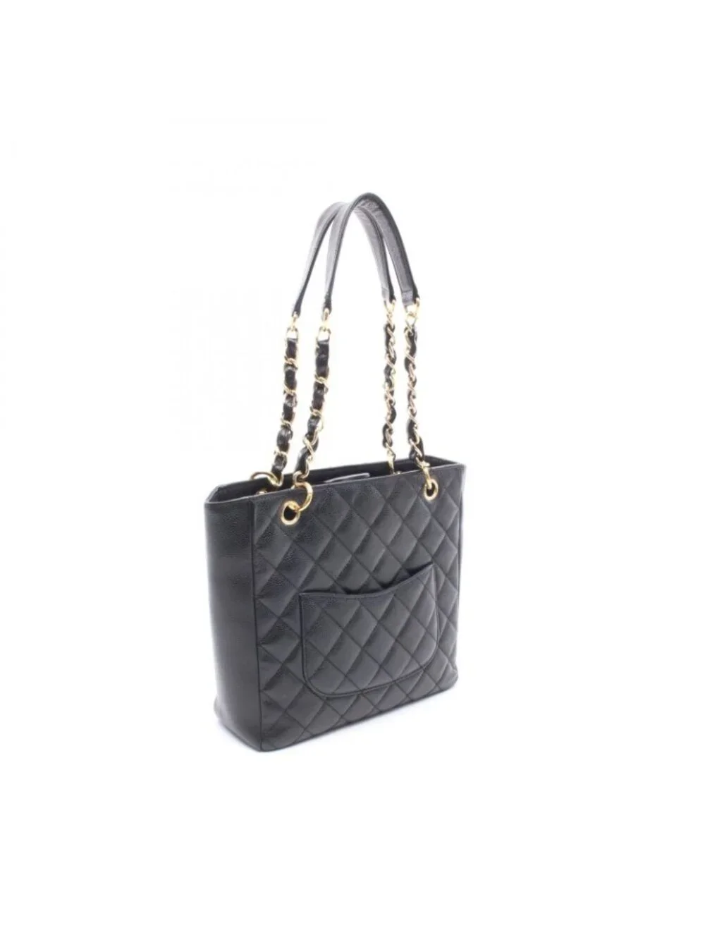 Chanel Tote Quilted Petite Shopping PST Black Caviar Leather Chain - Picture 2 of 9